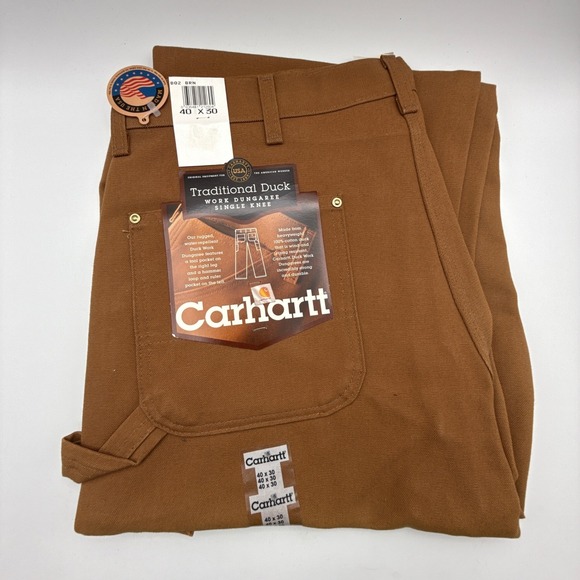 Carhartt Mens B02 BRN Traditional Duck Work Dungaree Pants 40 x 30 NOS NWT
